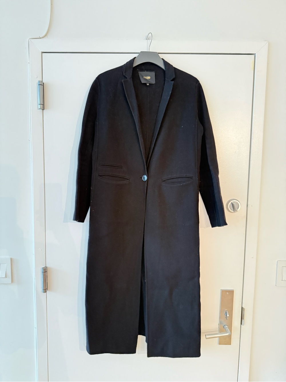 Maje Black Single-Button Long Trench Coat